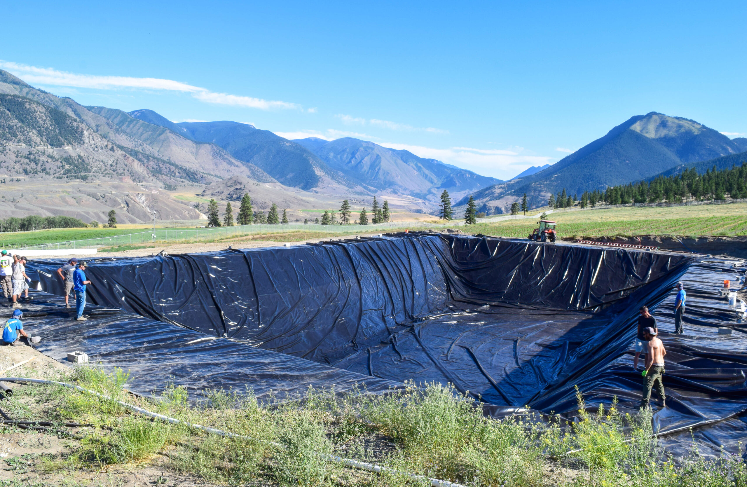 Dugout liner installation team